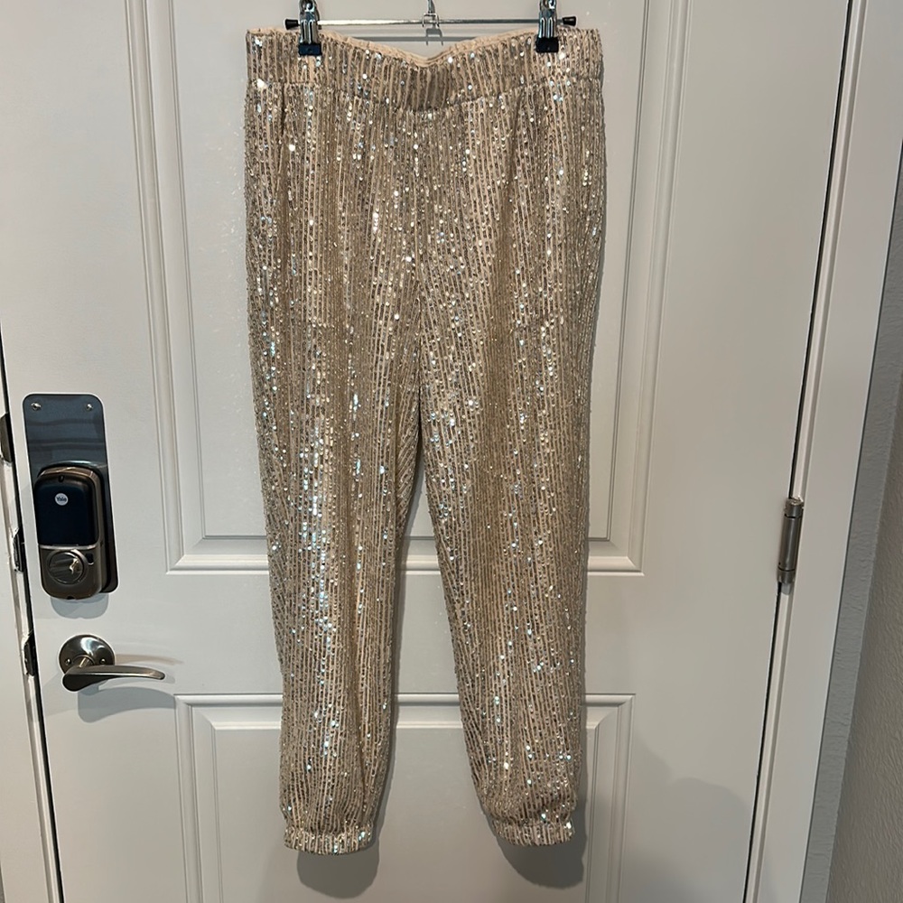 LOFT Sequin Lounge Pants in Champagne